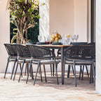 Kalama 8 Seat Rectangular Dining Set with Teak Table in Charcoal