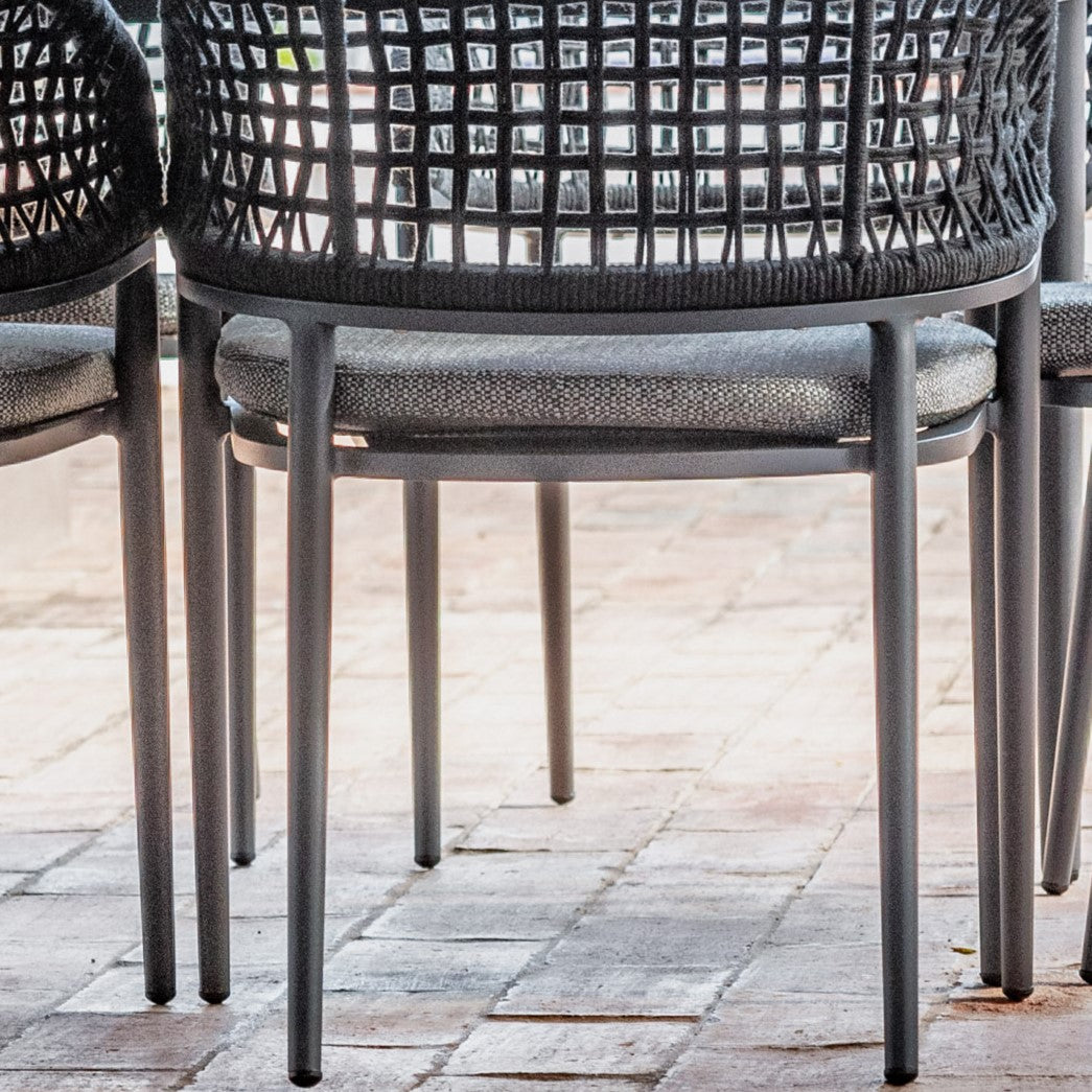 Kalama 6 Seat Rope Oval Dining Set with Ceramic Table in Charcoal
