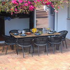 Kalama 8 Seat Rectangular Dining Set with Teak Table in Charcoal