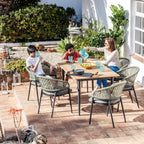 Kalama 6 Seat Rectangular Dining Set with Teak Table in Olive Green
