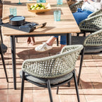 Kalama 6 Seat Rectangular Dining Set with Teak Table in Olive Green