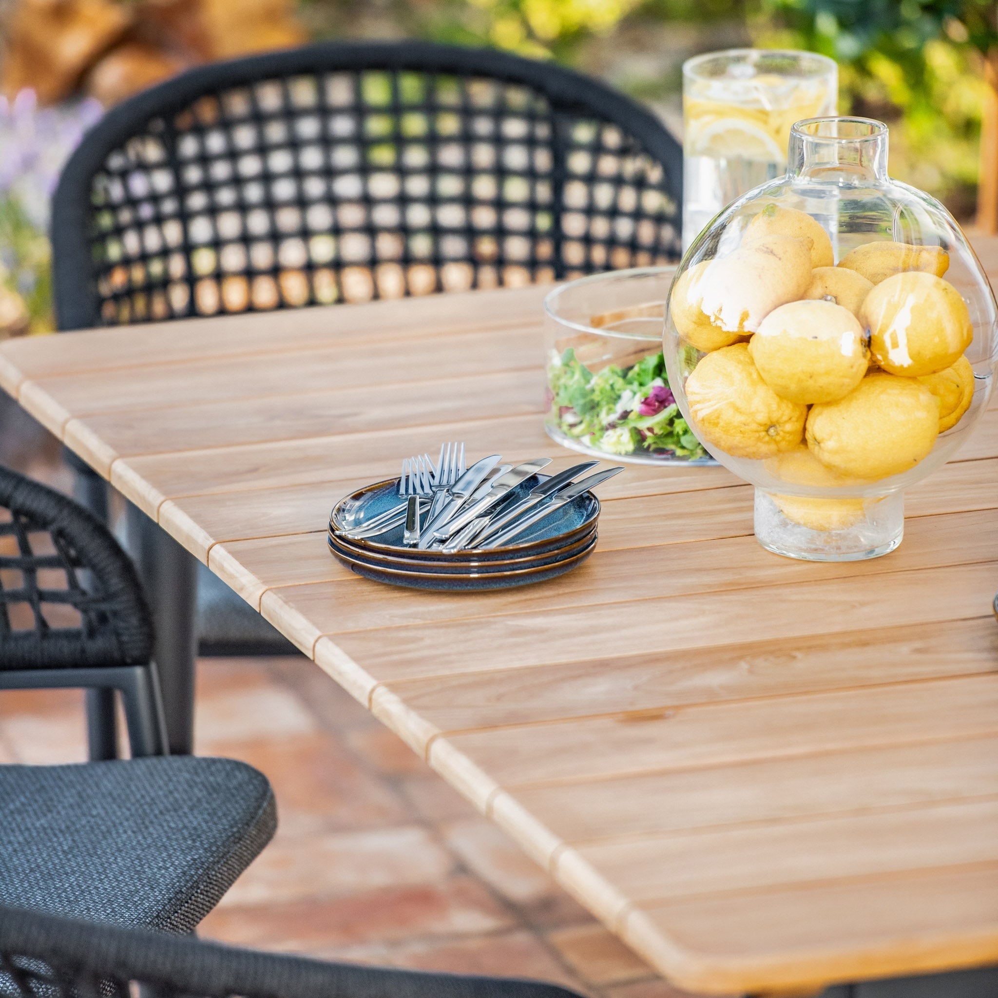 Kalama 6 Seat Rectangular Dining Set with Teak Table in Charcoal