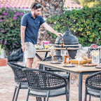 Kalama 6 Seat Rectangular Dining Set with Teak Table in Charcoal