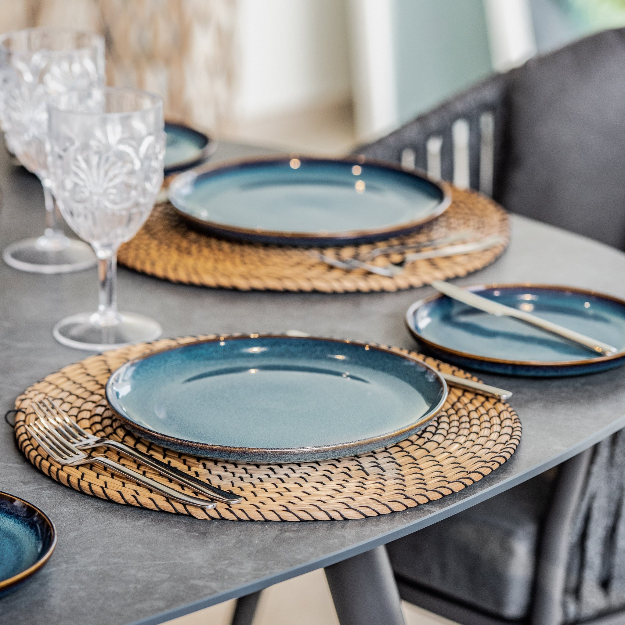 Monterrey 8 Seat Rope Dining Set with Oval Ceramic Table in Grey