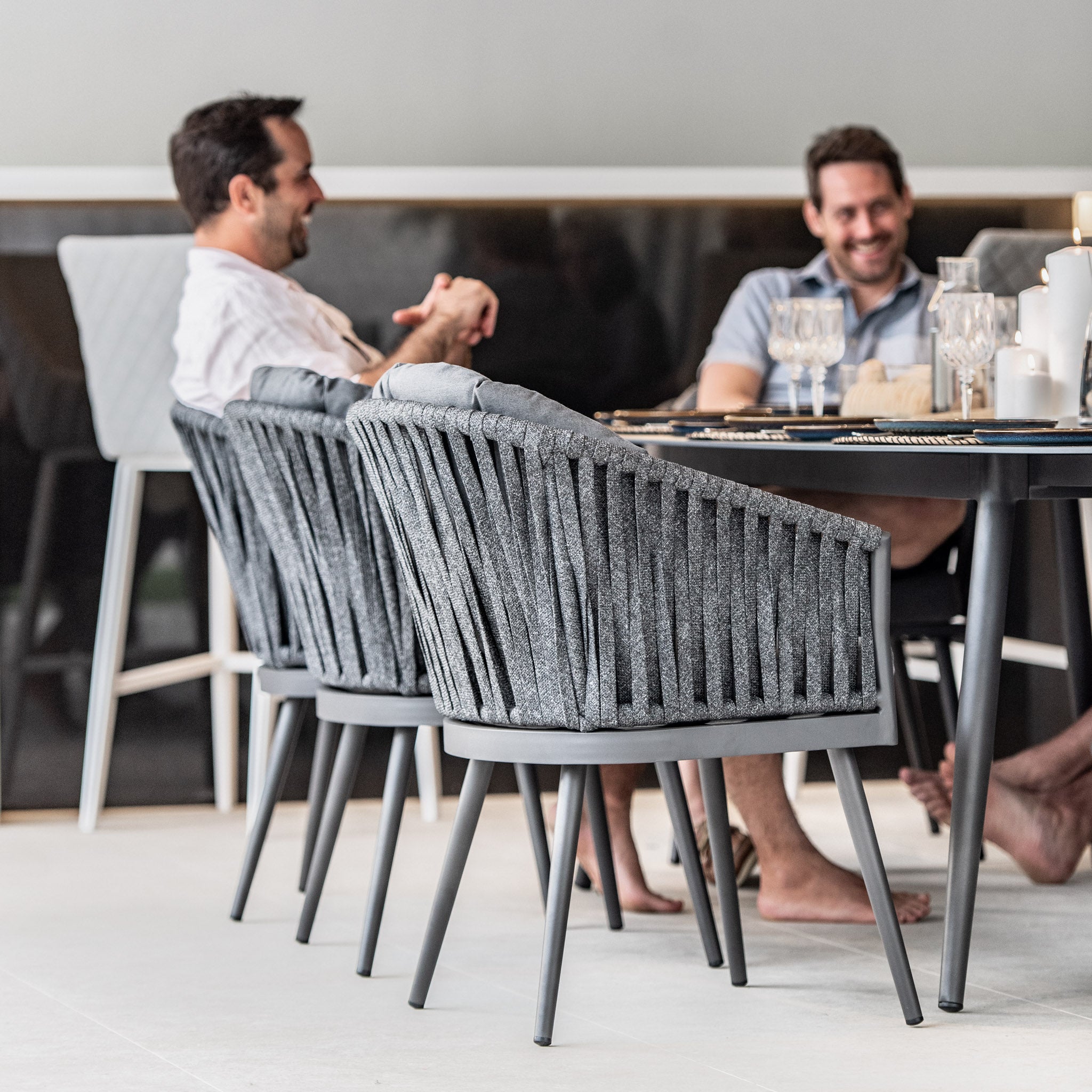 Monterrey 8 Seat Rope Dining Set with Oval Ceramic Table in Grey