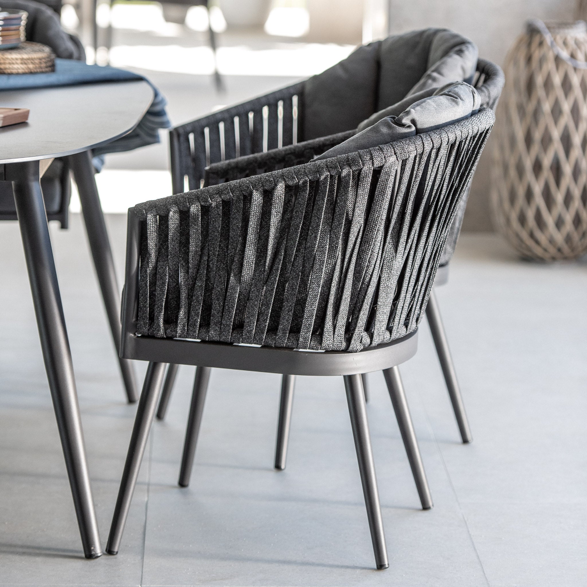 Monterrey 6 Seat Rope Dining Set with Oval Ceramic Table in Grey
