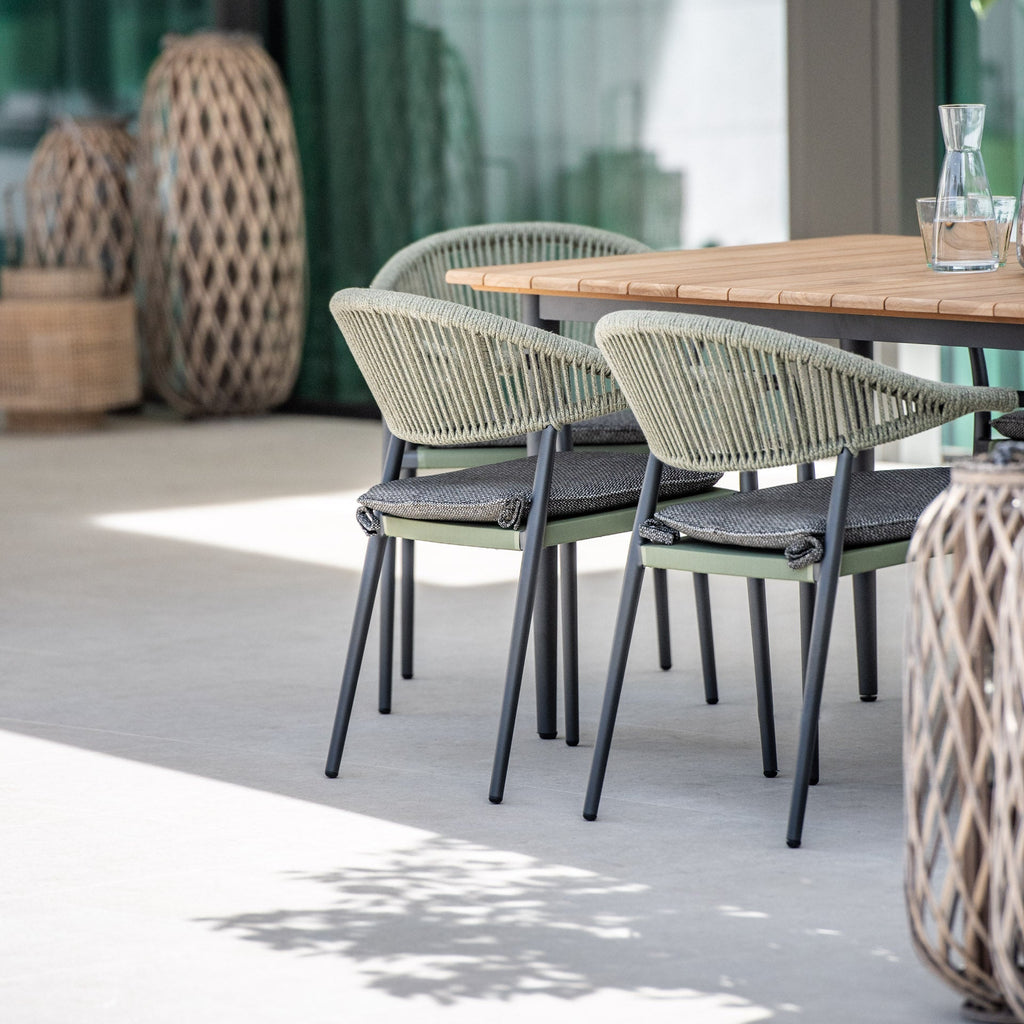 Cloverly 6 Seat Rectangular Dining with Teak Table in Olive Green