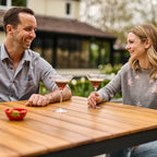 Kalama 4 Seat Rectangular Bar Set with Teak Table in Charcoal