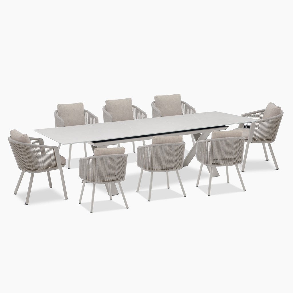 Dekota 8 Seat Rope Extending Dining Set in Fawn