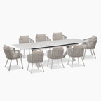 Dekota 8 Seat Rope Extending Dining Set in Fawn