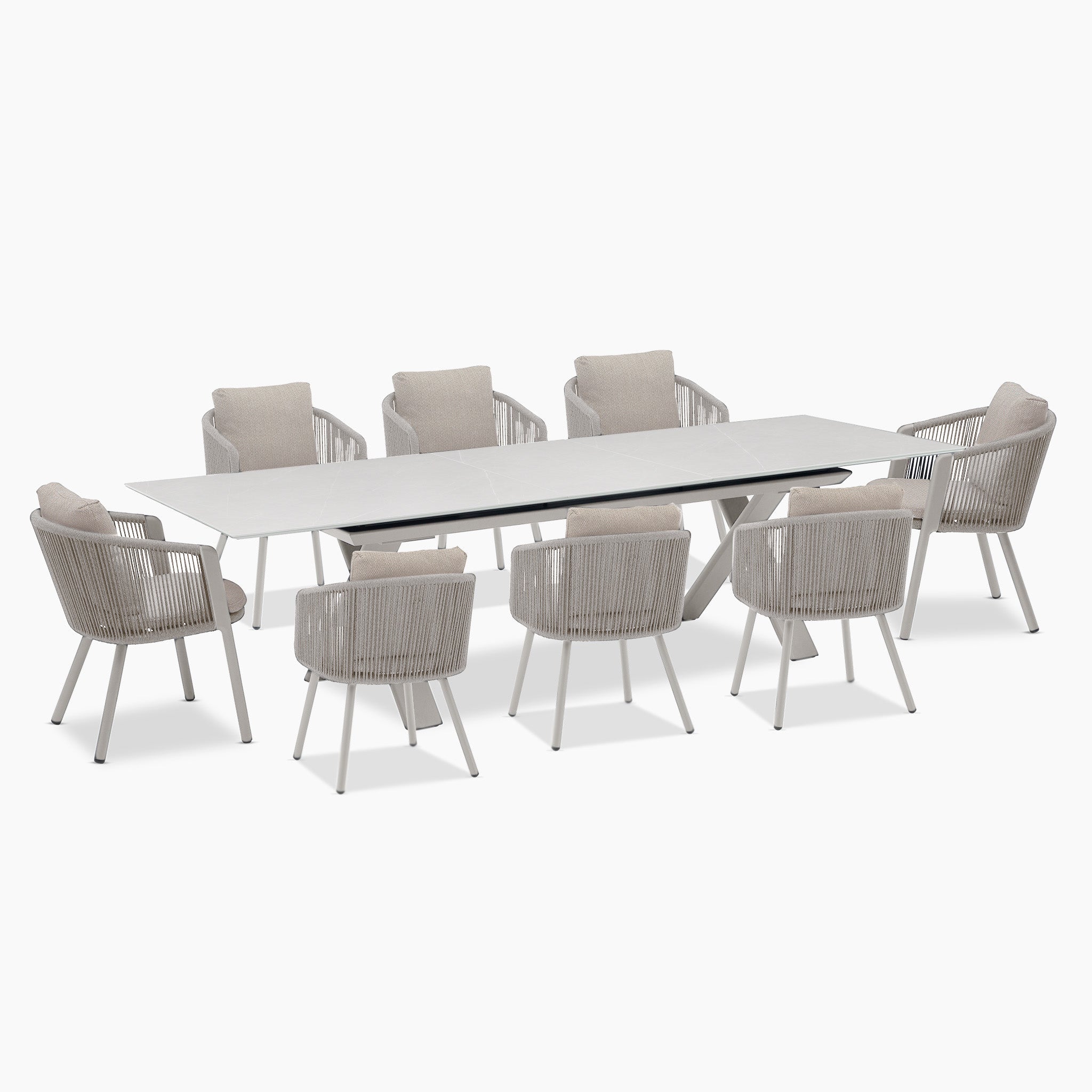 Dekota 8 Seat Rope Extending Dining Set in Fawn