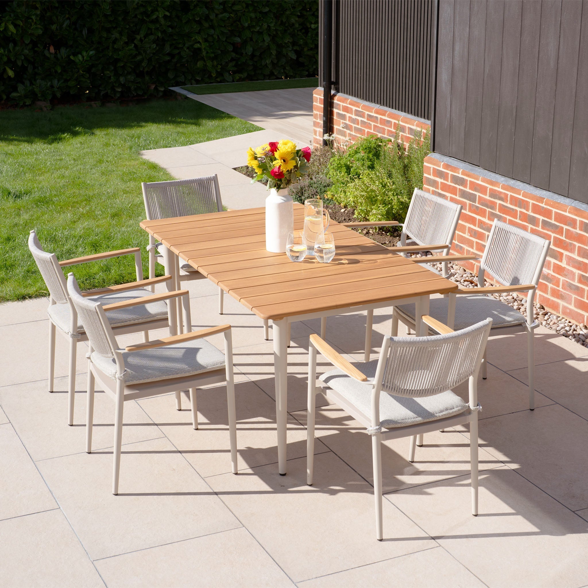 Tellaro 6 Seat Rectangular Dining Set with Teak Table in Latte