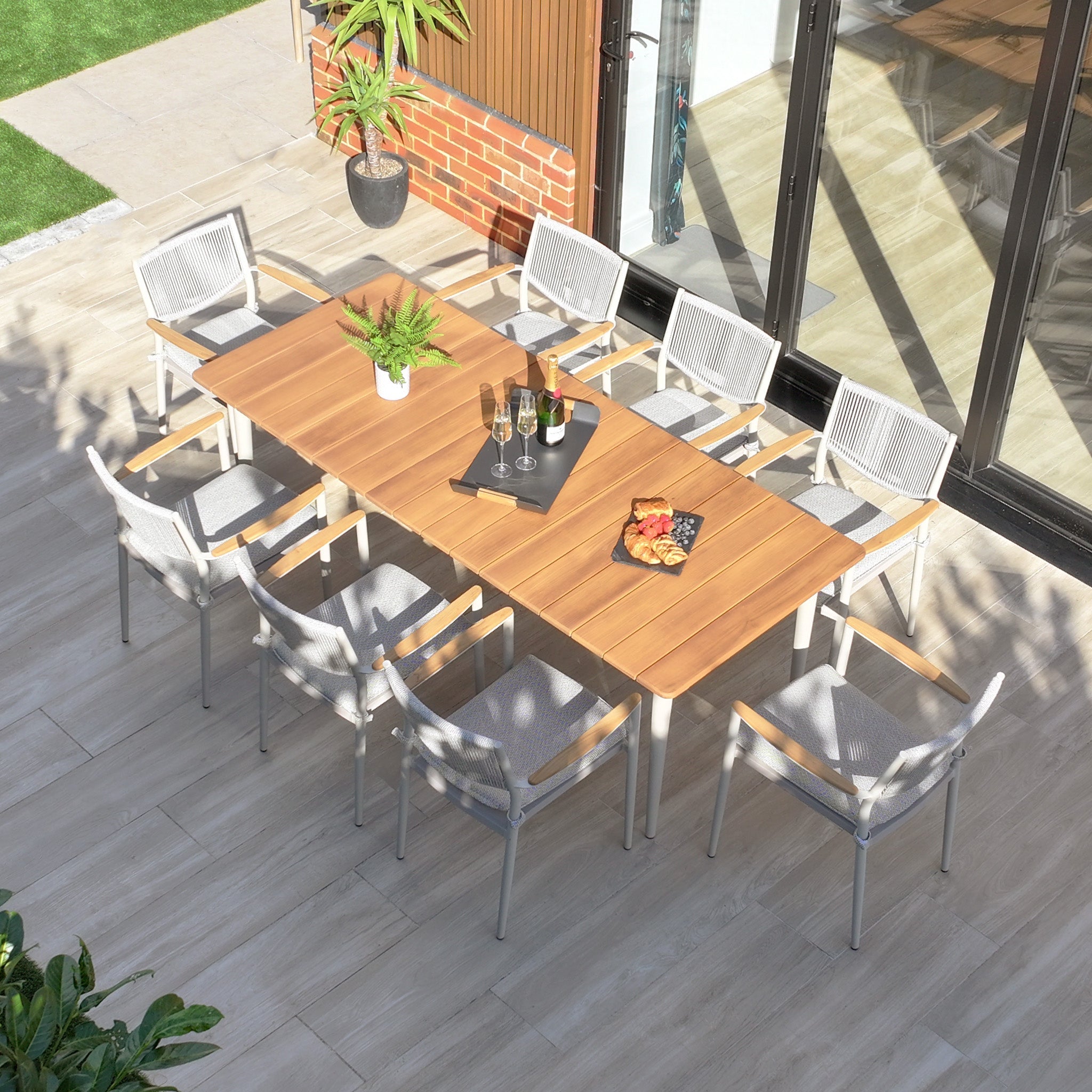 Tellaro 8 Seat Rectangular Dining Set with Teak Table in Latte