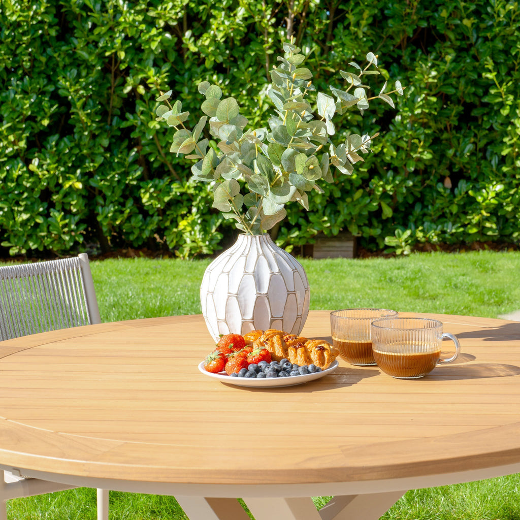 Tellaro 4 Seat Round Dining Set with Teak Table in Latte
