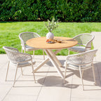 Kalama 4 Seat Round Dining Set with Teak Table in Latte