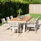 Tellaro 8 Seat Rectangular Teak Firepit Dining Set in Latte