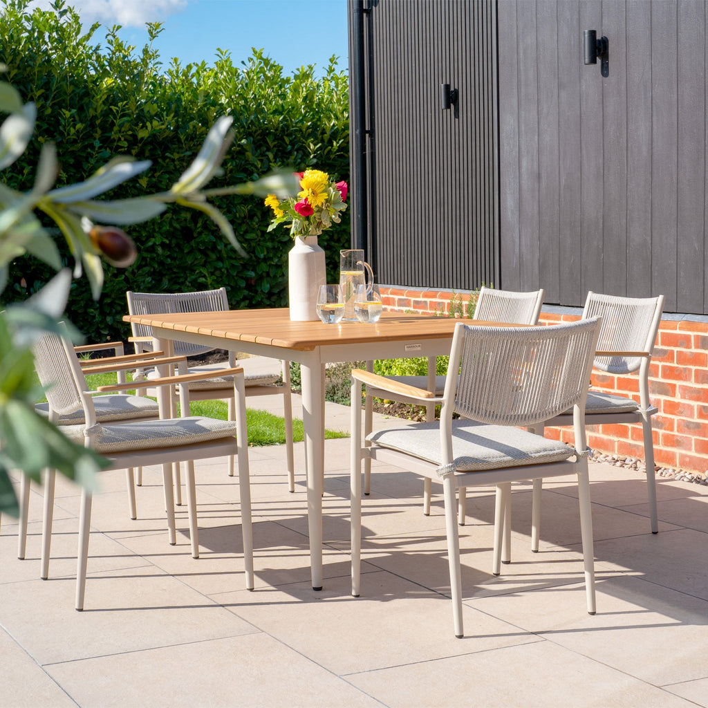 Tellaro 6 Seat Rectangular Dining Set with Teak Table in Latte