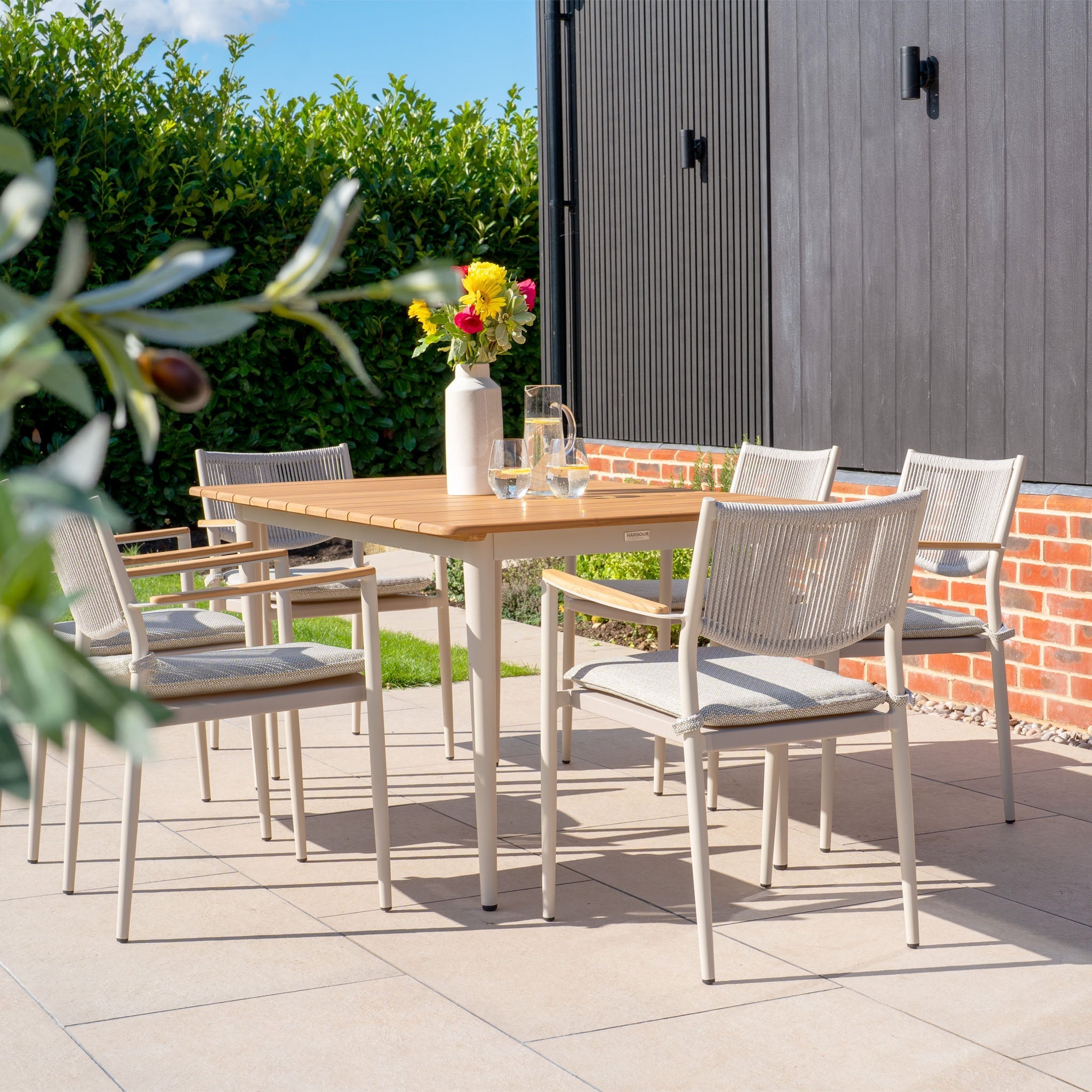 Tellaro 6 Seat Rectangular Dining Set with Teak Table in Latte