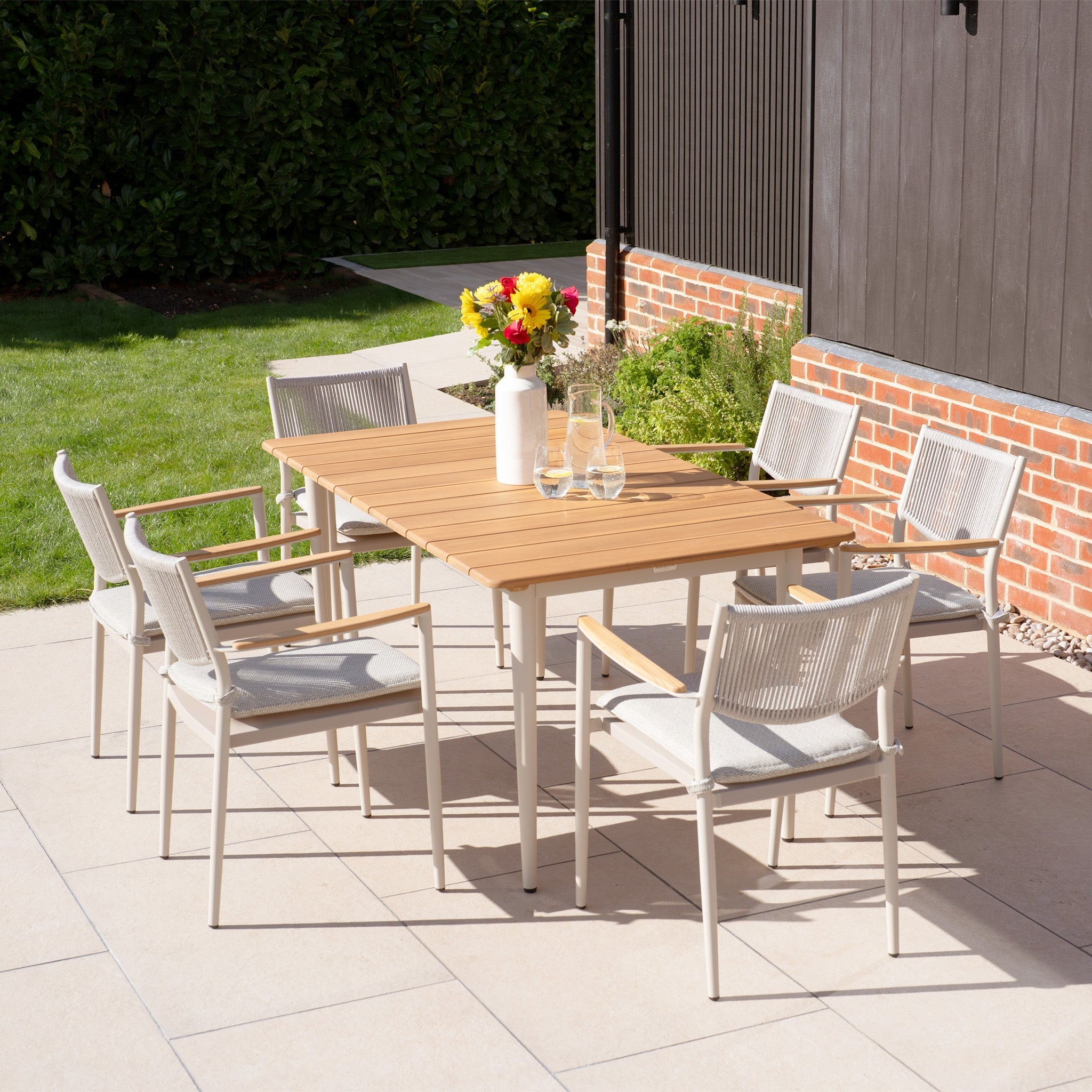 Tellaro 6 Seat Rectangular Dining Set with Teak Table in Latte