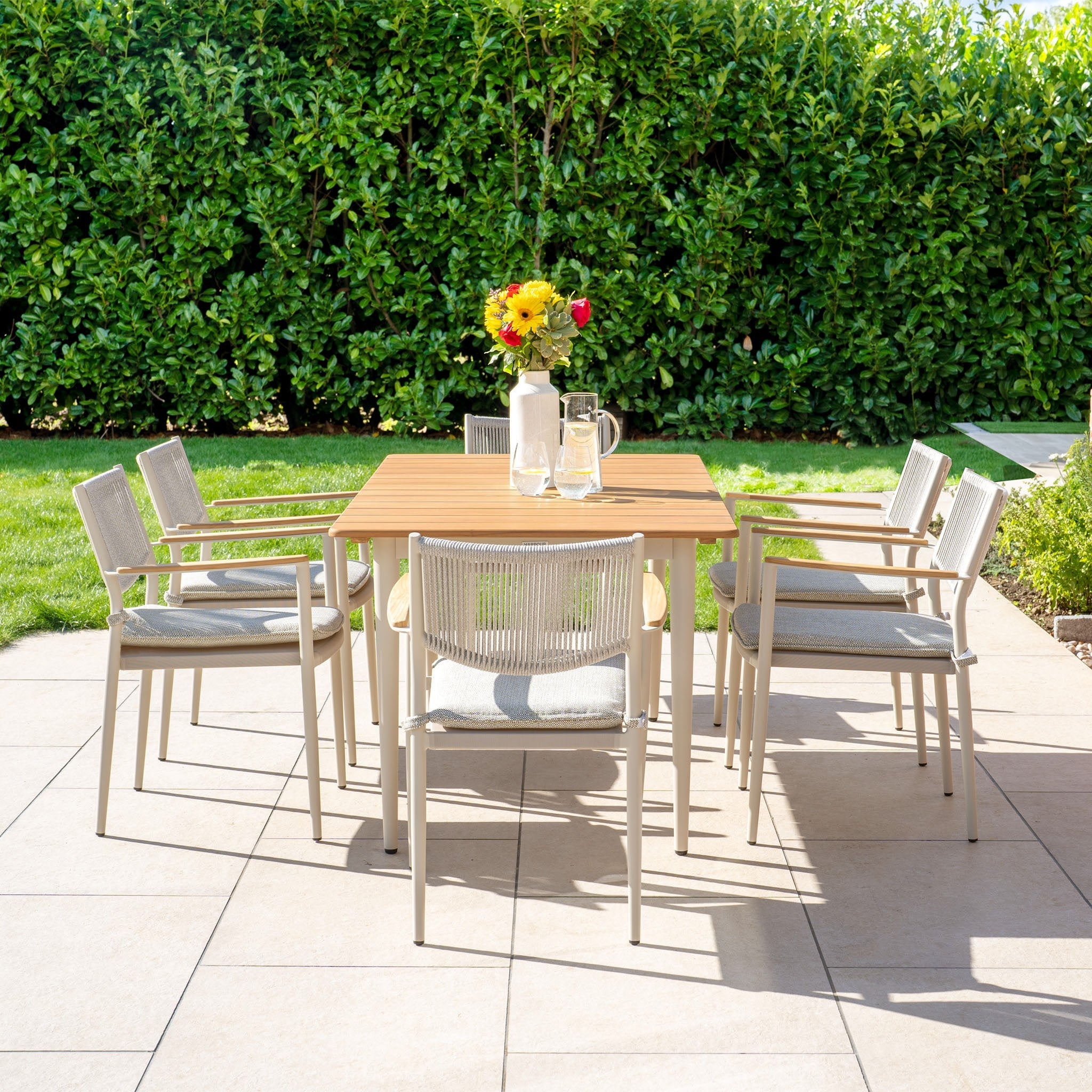 Tellaro 6 Seat Rectangular Dining Set with Teak Table in Latte