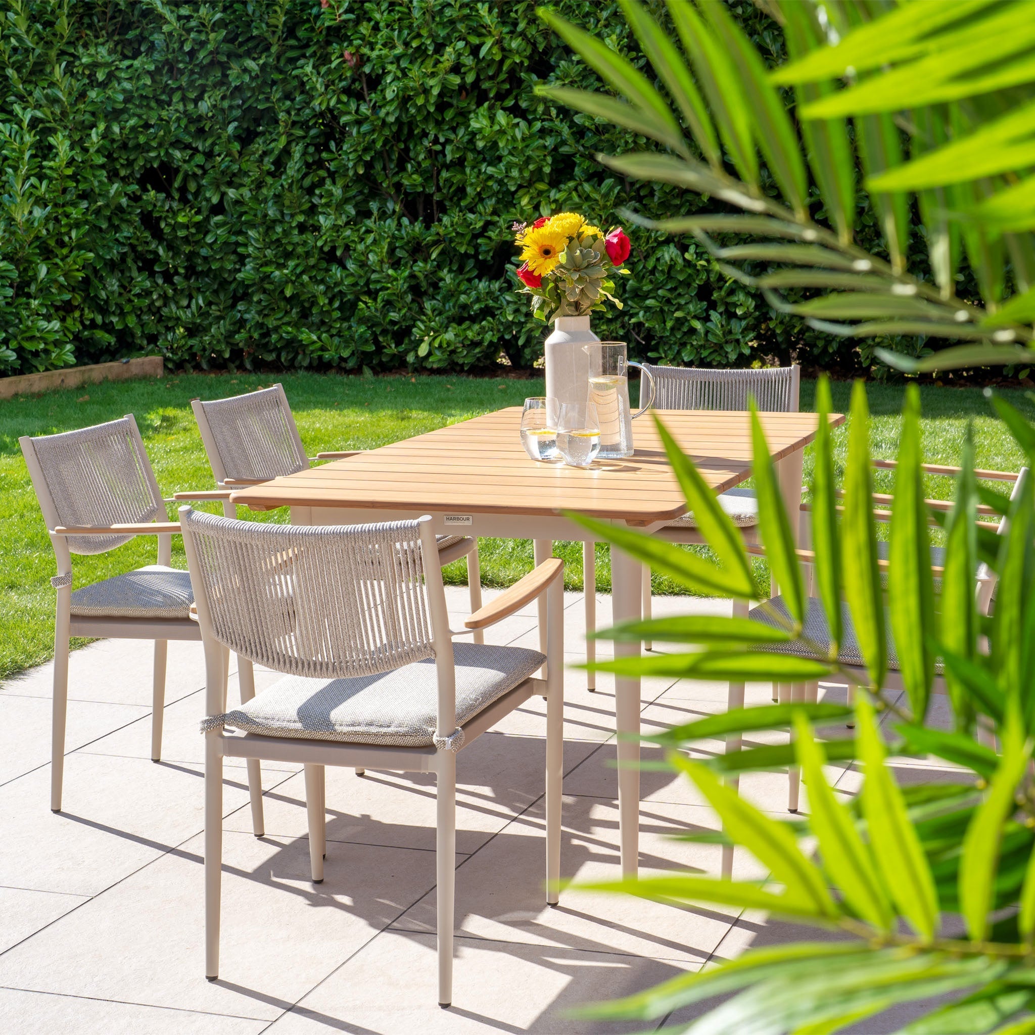 Tellaro 6 Seat Rectangular Dining Set with Teak Table in Latte