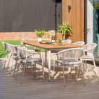 Cloverly 8 Seat Rectangular Dining with Teak Table in Latte