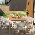 Cloverly 8 Seat Rectangular Dining with Teak Table in Latte