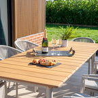 Cloverly 8 Seat Rectangular Dining with Teak Table in Latte