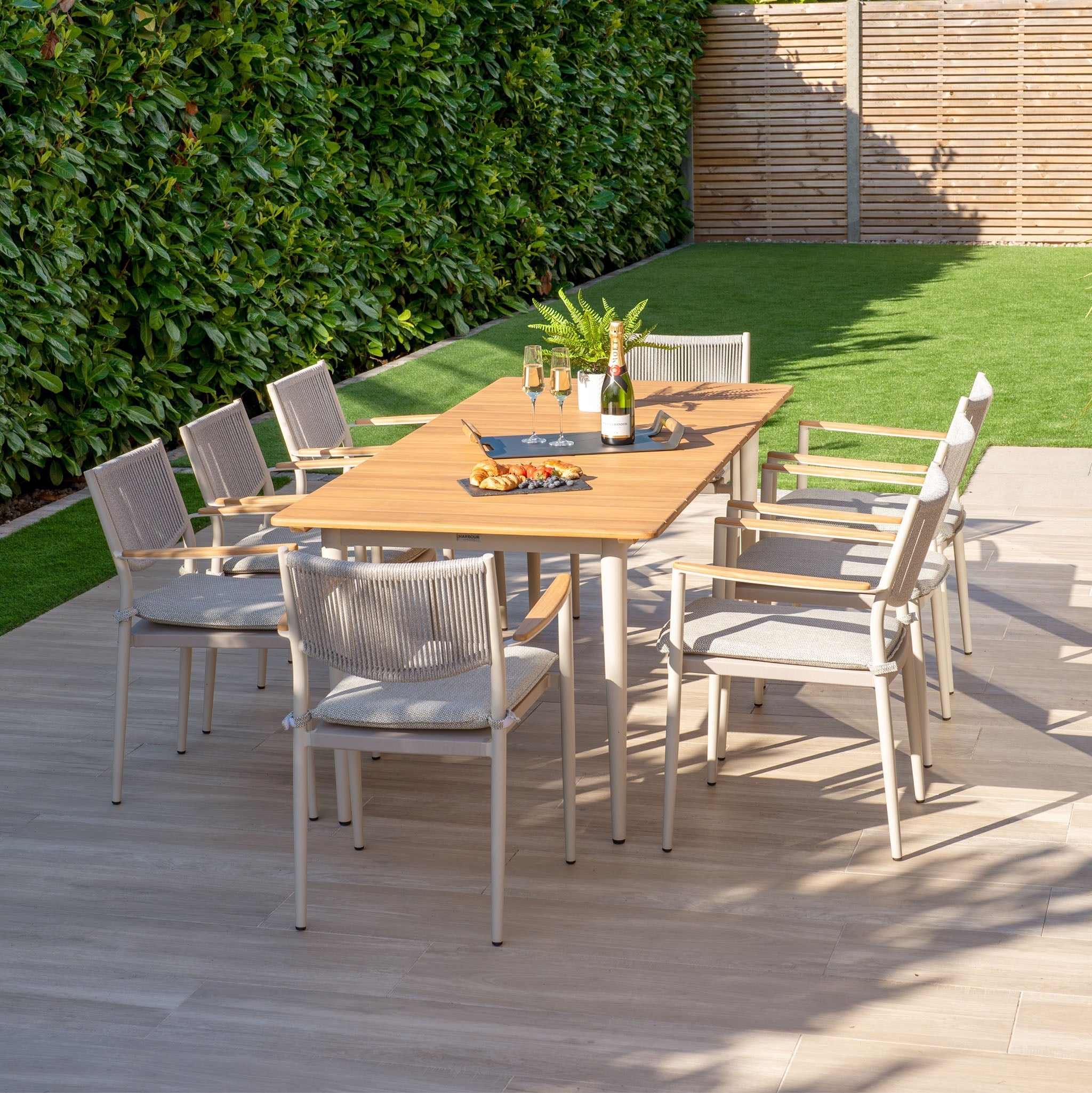 Tellaro 8 Seat Rectangular Dining Set with Teak Table in Latte