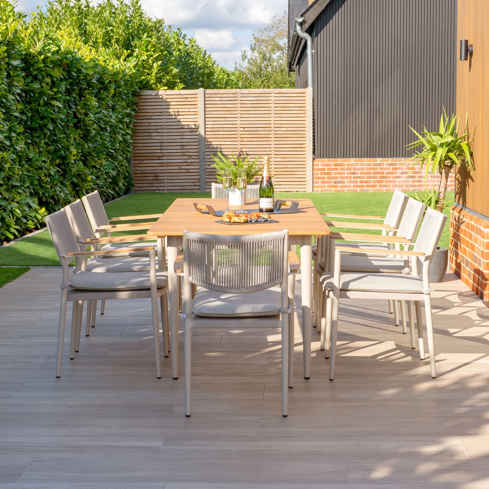 Tellaro 8 Seat Rectangular Dining Set with Teak Table in Latte