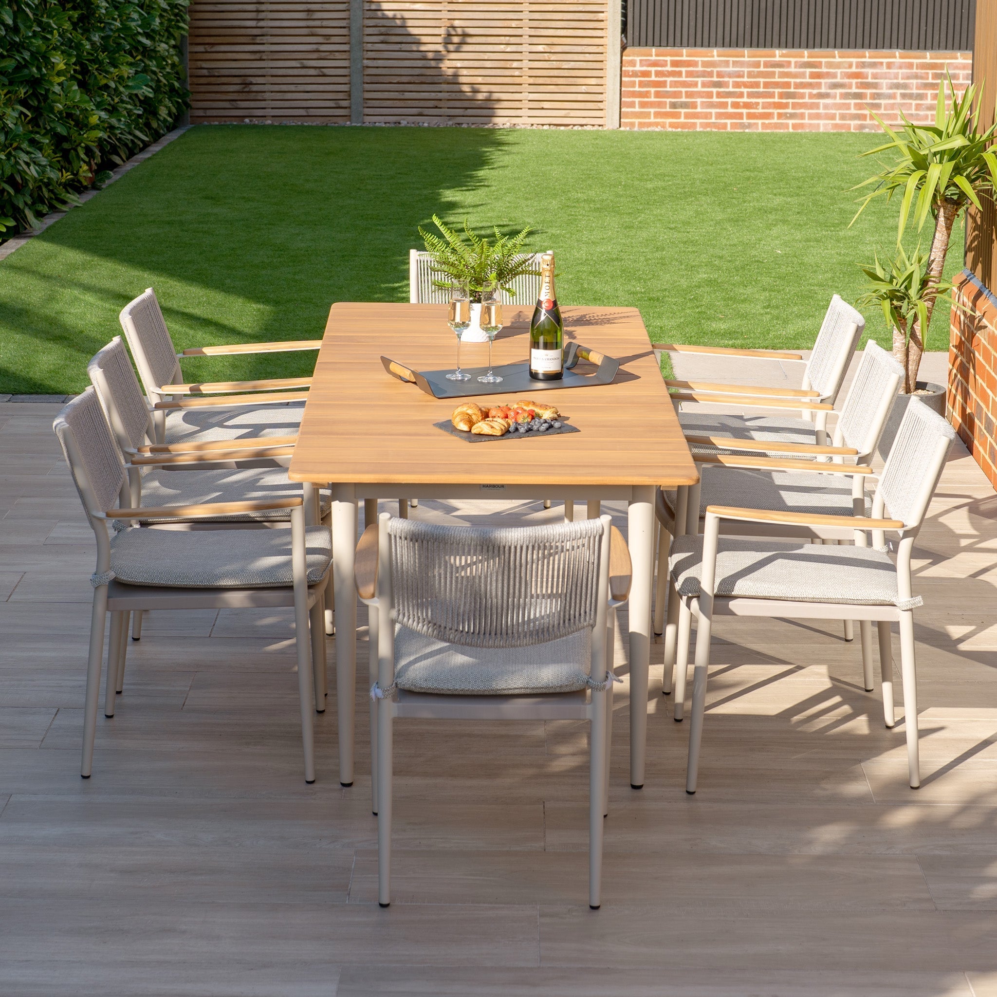 Tellaro 8 Seat Rectangular Dining Set with Teak Table in Latte