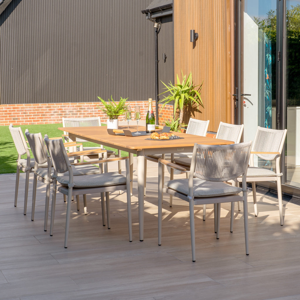 Tellaro 8 Seat Rectangular Dining Set with Teak Table in Latte