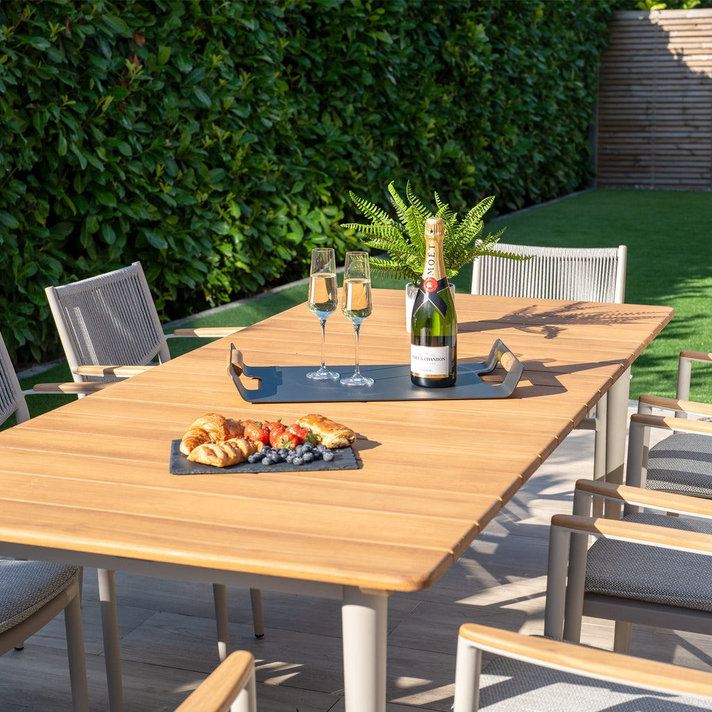 Tellaro 8 Seat Rectangular Dining Set with Teak Table in Latte