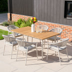 Cloverly 6 Seat Rectangular Dining with Teak Table in Latte