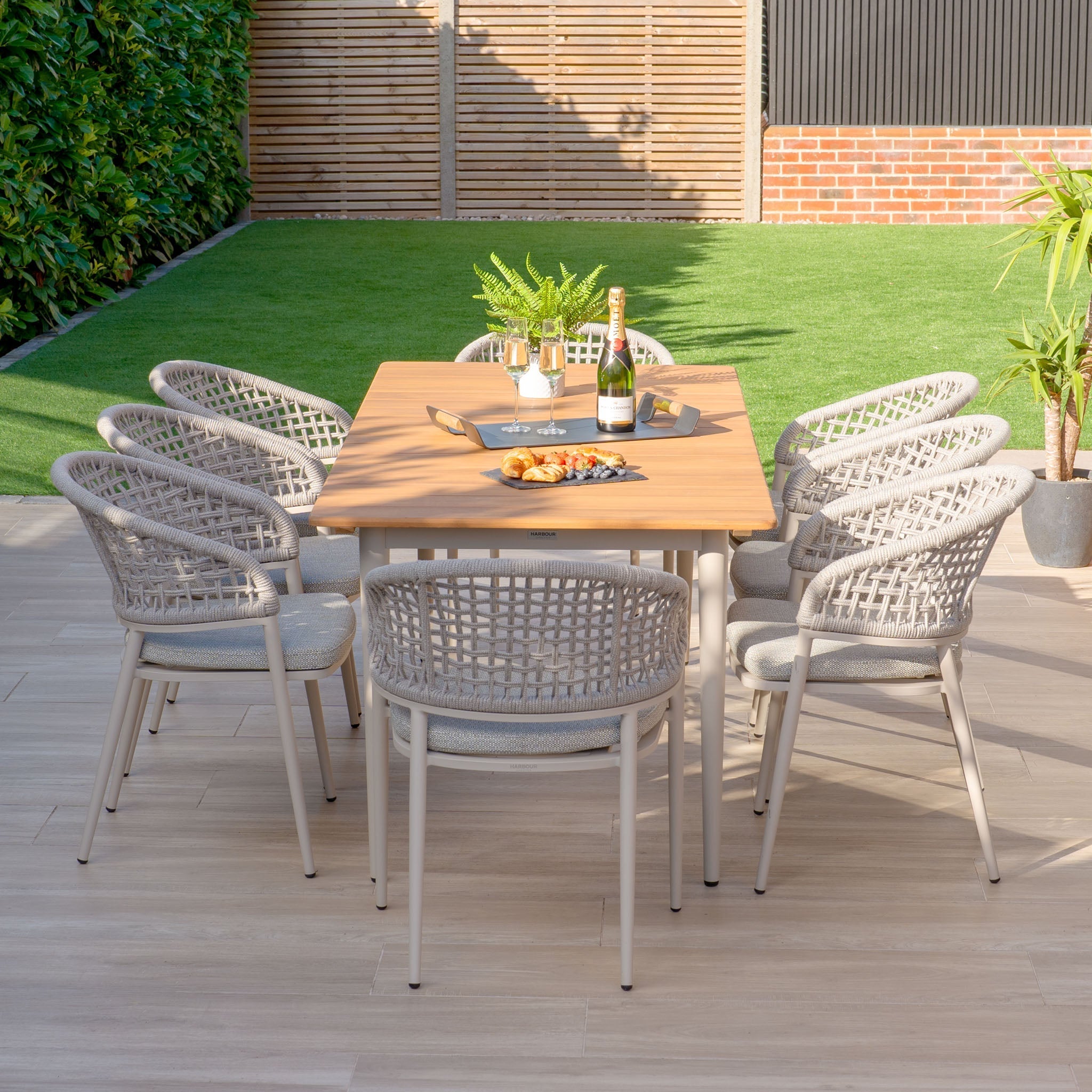 Kalama 8 Seat Rectangular Dining Set with Teak Table in Latte