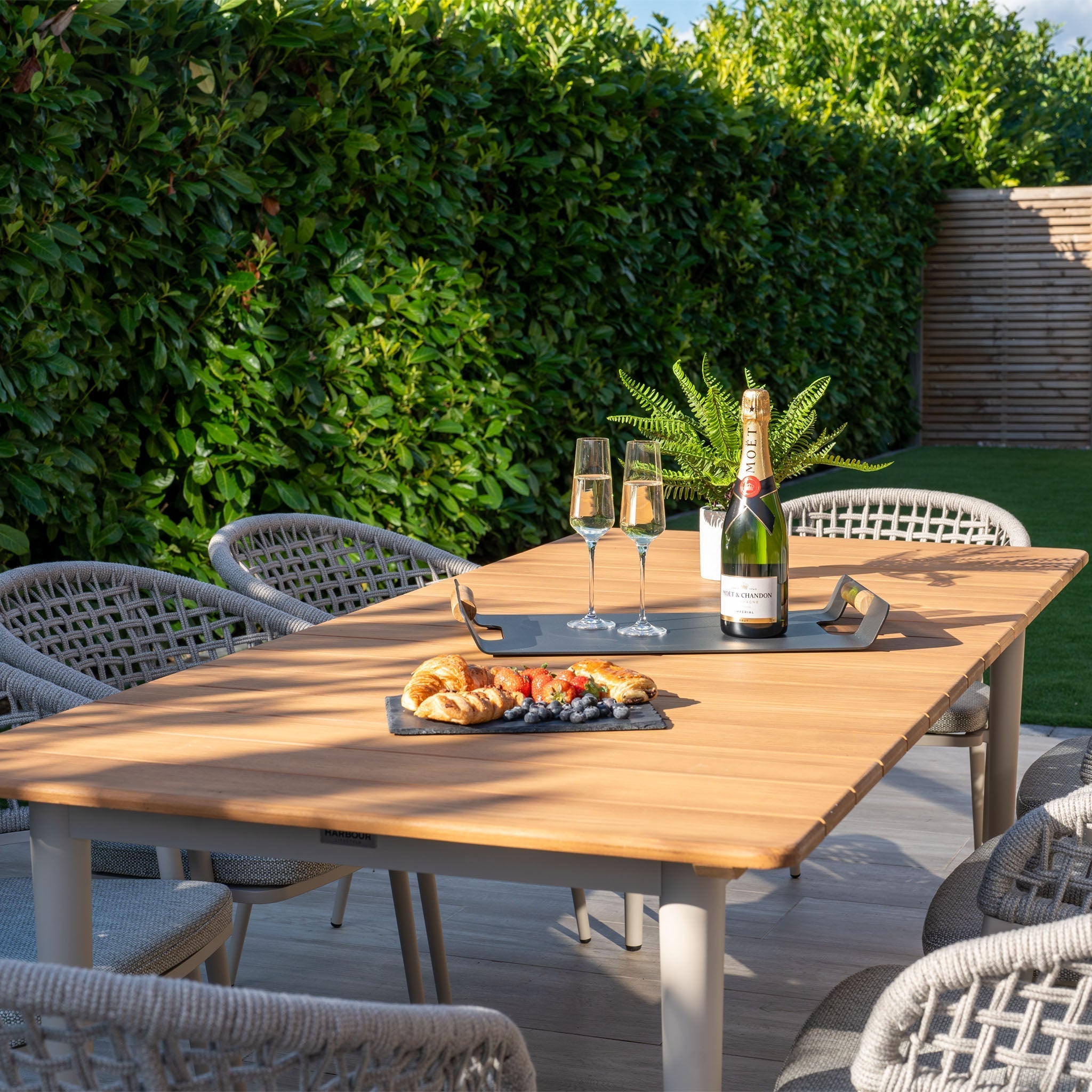 Kalama 8 Seat Rectangular Dining Set with Teak Table in Latte