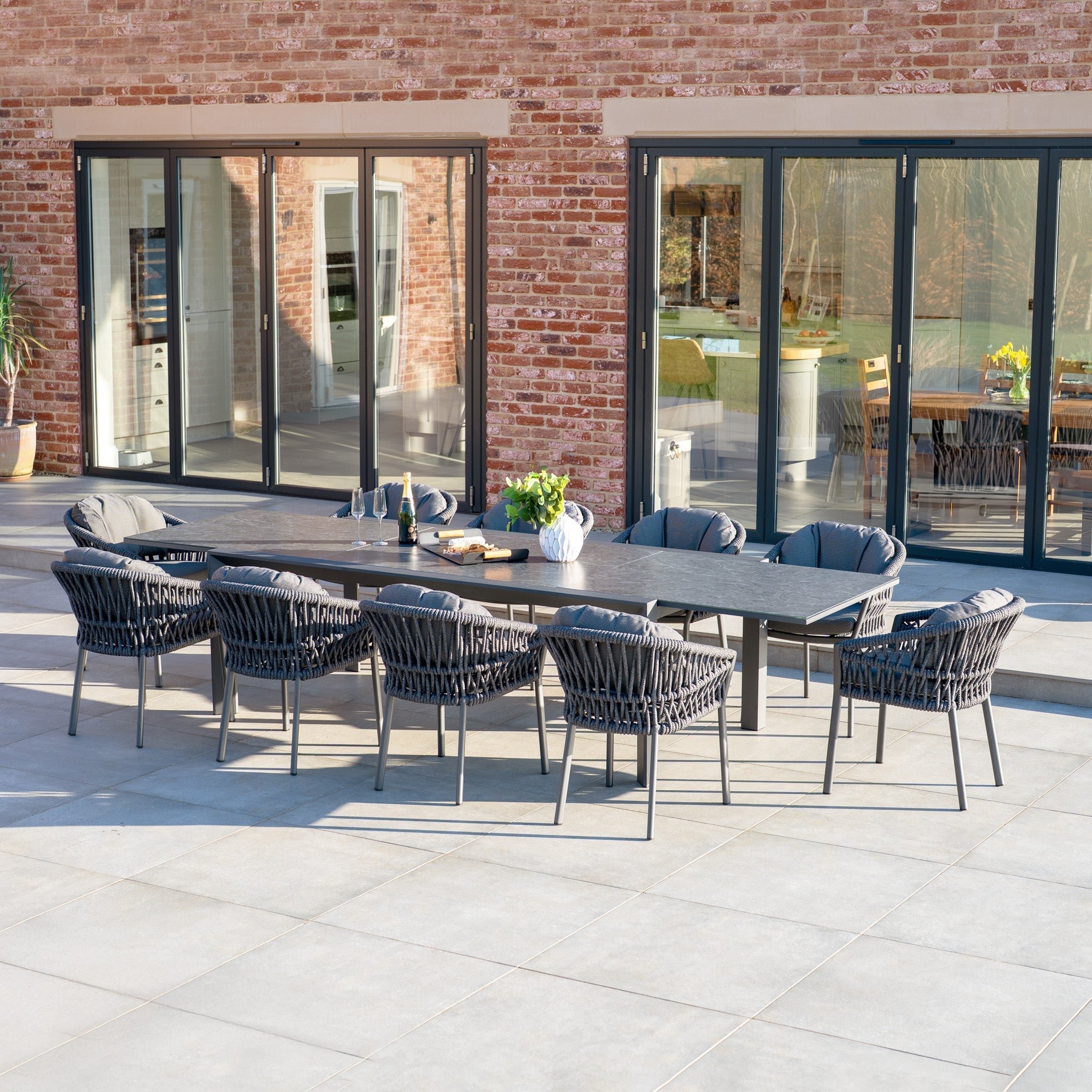 Pello 10 Seat Extending Dining Set with Ceramic Table in Grey