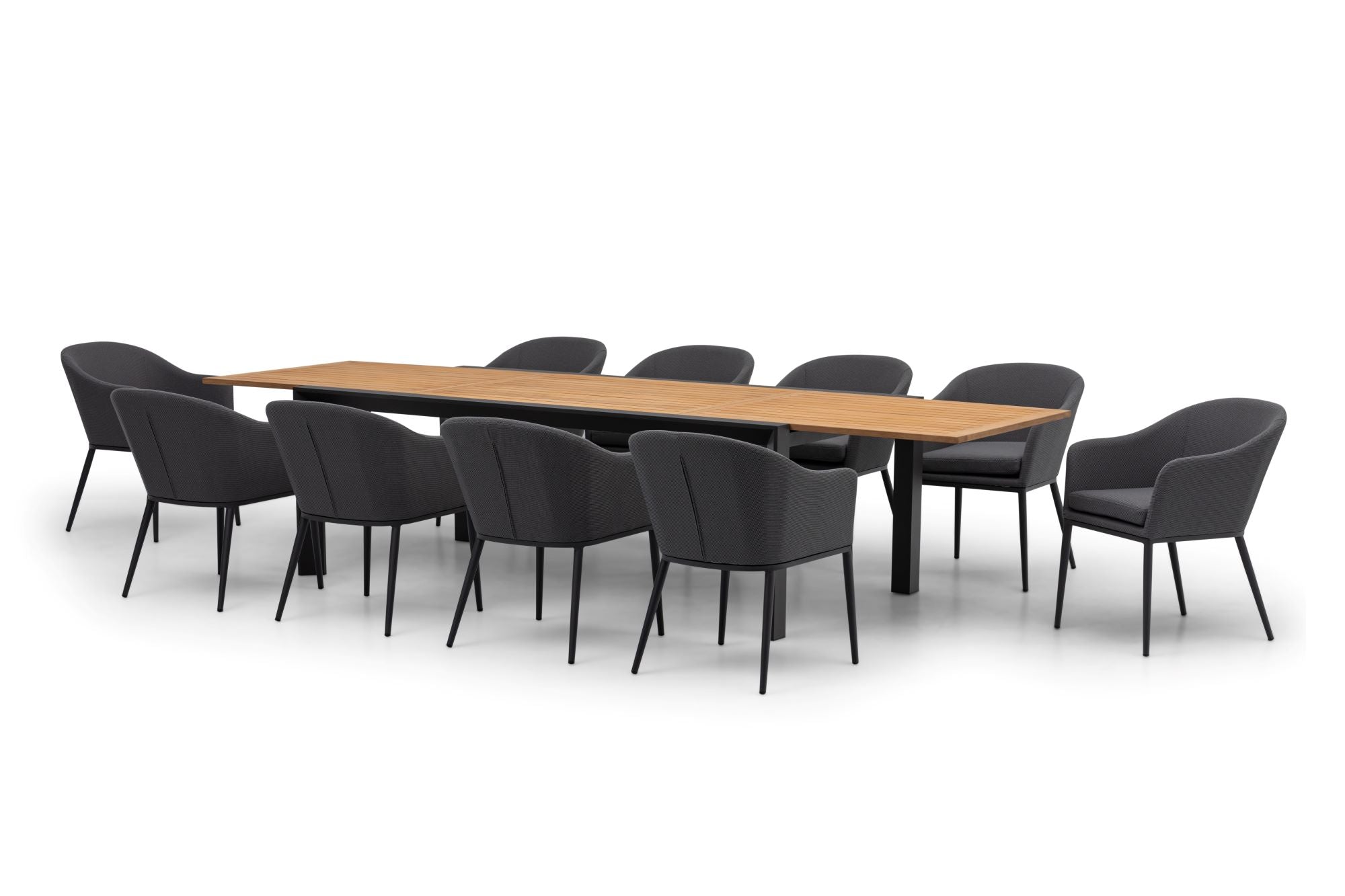 Luna 10 Seat Outdoor Fabric Extending Teak Dining Set in Grey