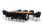 Palma 8 Seat Rope Rectangular Teak Firepit Dining Set in Grey