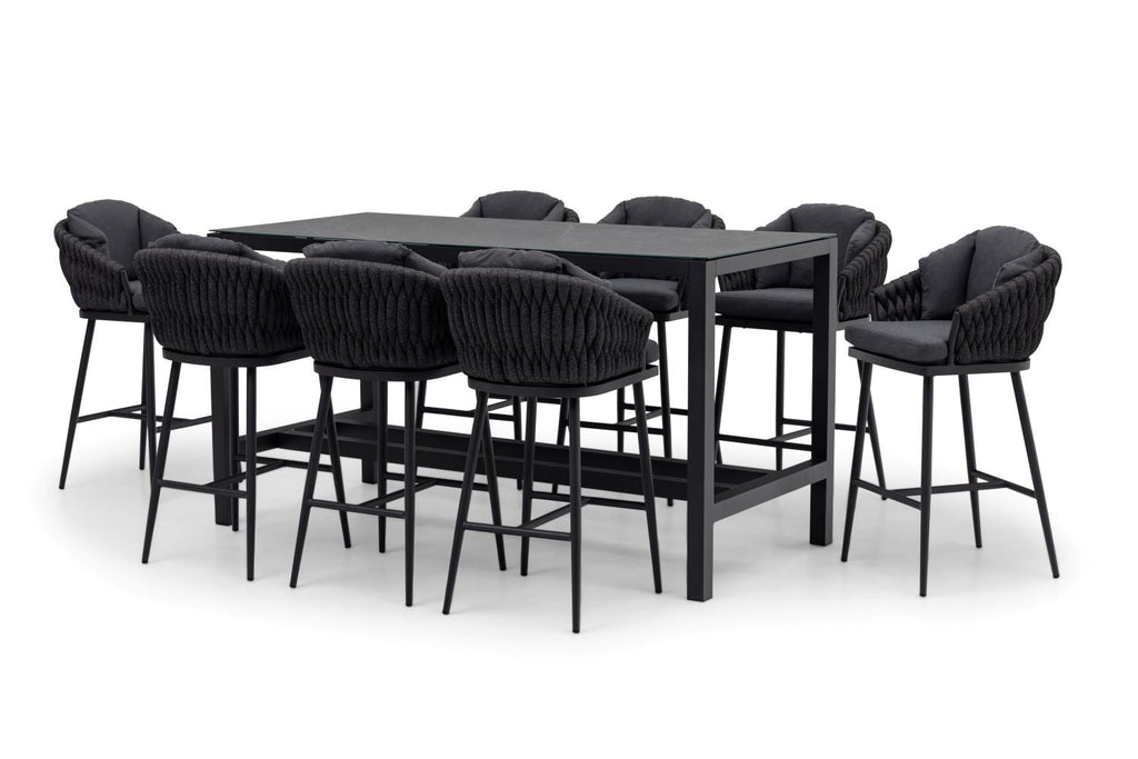 Palma 8 Seat Rope Bar Set with Ceramic Table in Grey