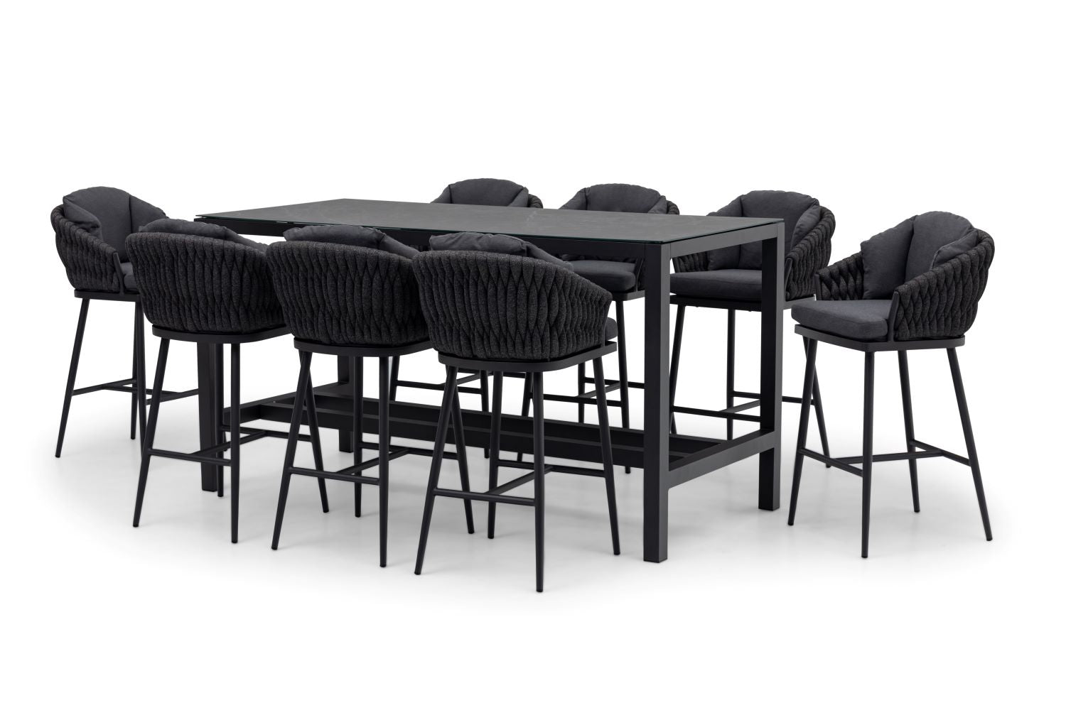 Palma 8 Seat Rope Bar Set with Ceramic Table in Grey