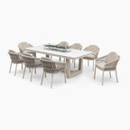 Pello 8 Seat Rectangular Ceramic Firepit Dining Set in Fawn