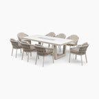 Pello 8 Seat Rectangular Ceramic Firepit Dining Set in Fawn
