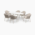 Pello 6 Seat Oval Dining Set with Ceramic Table in Fawn
