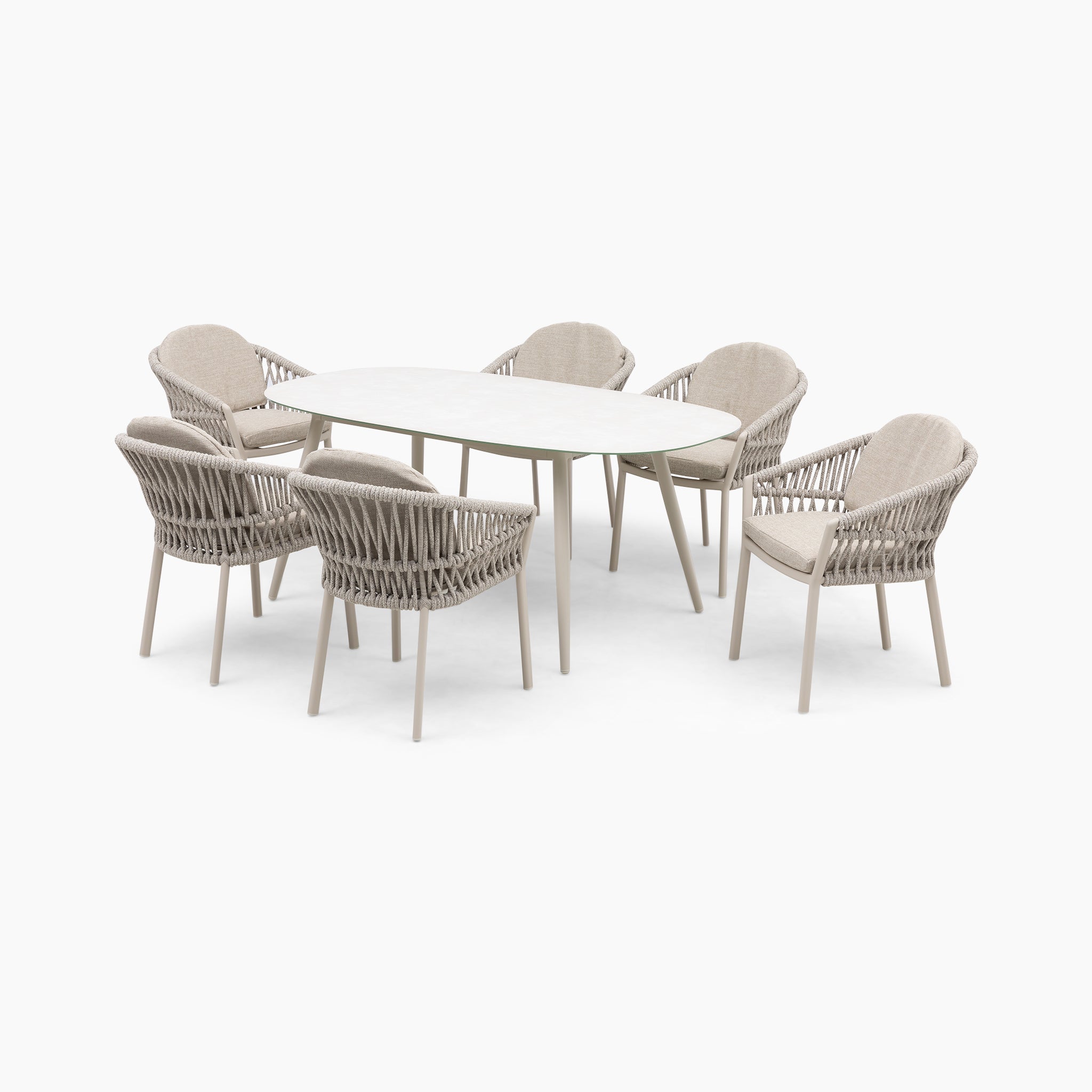Pello 6 Seat Oval Dining Set with Ceramic Table in Fawn