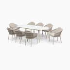 Pello 8 Seat Oval Dining Set with Ceramic Table in Fawn