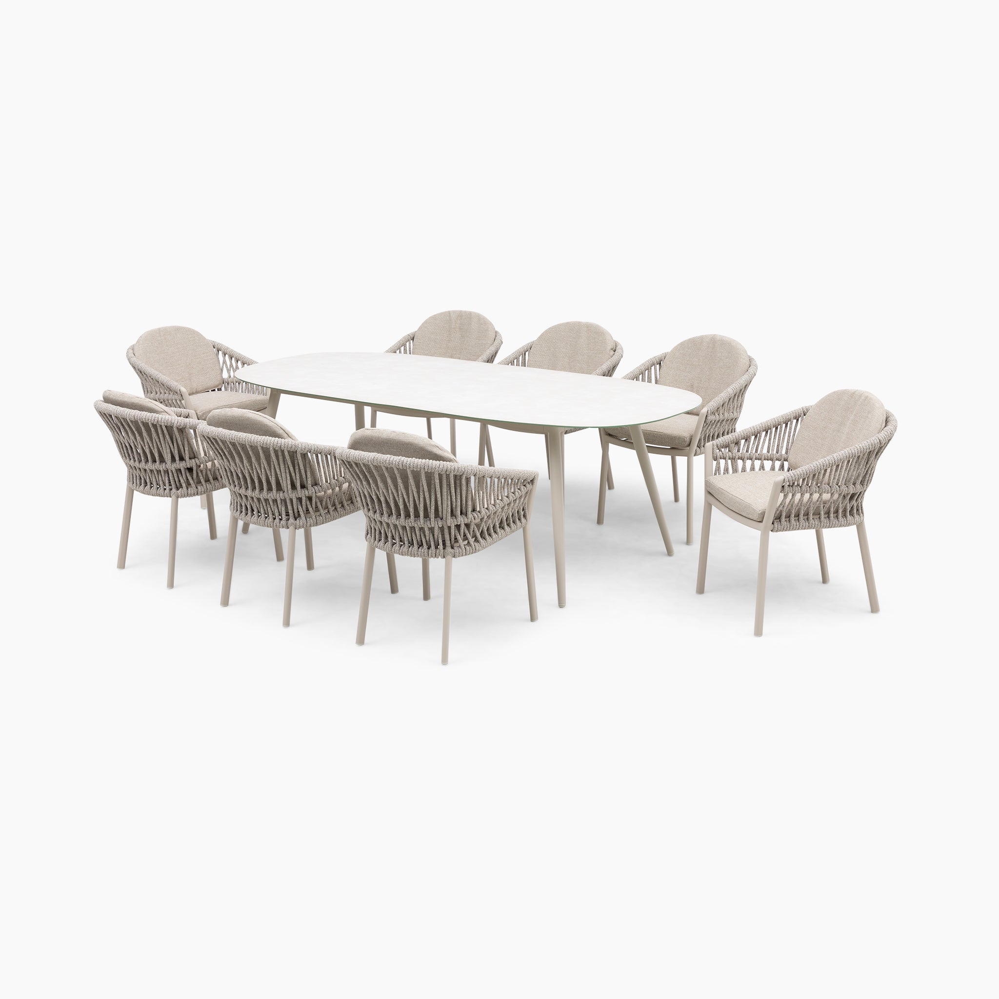 Pello 8 Seat Oval Dining Set with Ceramic Table in Fawn