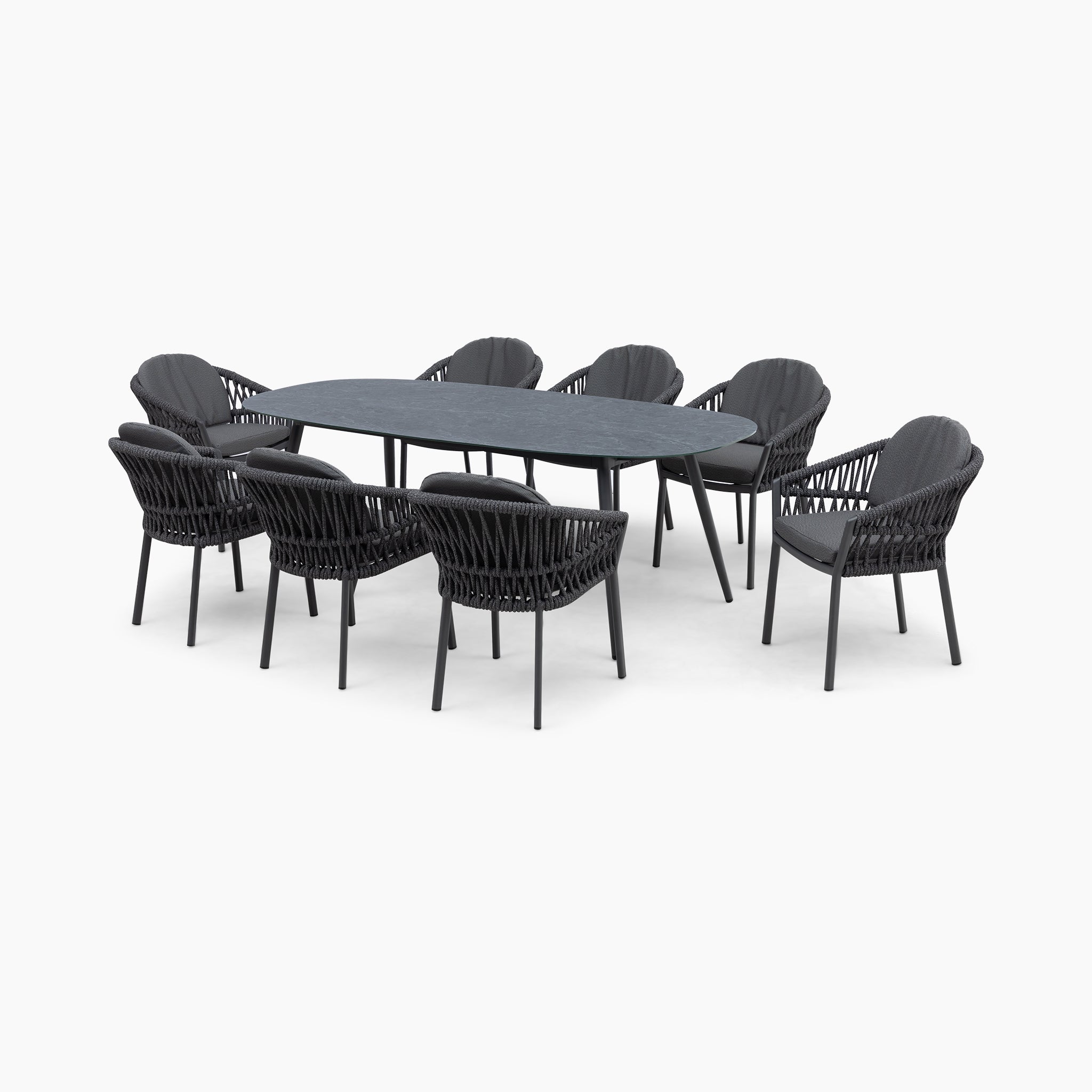 Pello 8 Seat Oval Dining Set with Ceramic Table in Grey
