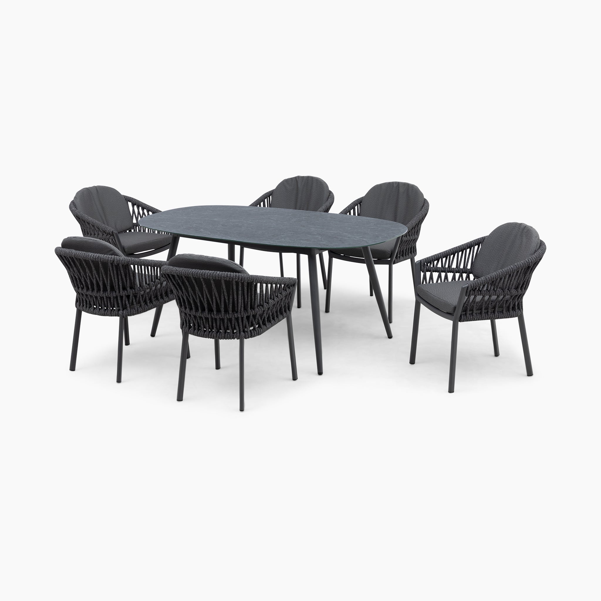 Pello 6 Seat Oval Dining Set with Ceramic Table in Grey