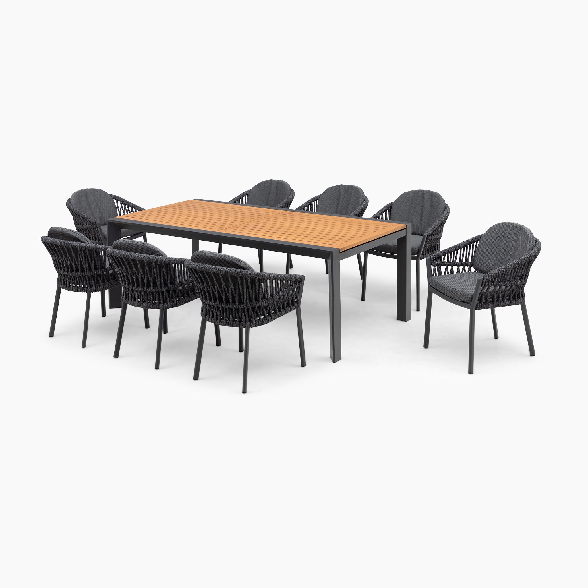 Pello 8 Seat Extending Dining Set with Teak Table in Grey